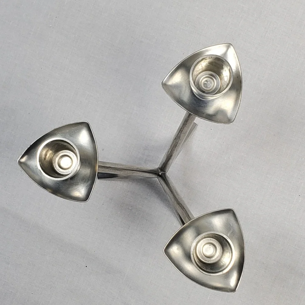 Pewter Brodrene Mylius BM of Norway Modernist Triple Candle Holder 6.5
